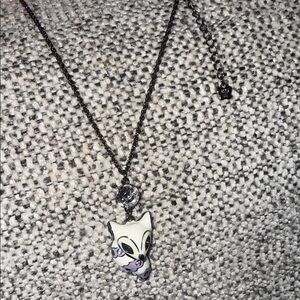 Anna Sui Purple and White Fox Pendant Gunmetal Necklace